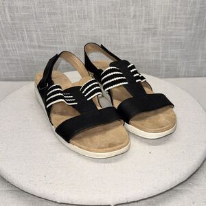 Abella Paula Sandals Womens 8.5M Black Striped Comfort Slingback Nautical Sporty